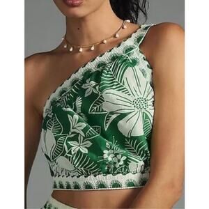 Farm Rio Macaw Elegance Crop Top in Green & White Floral Size XL